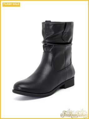 Microfiber Faux Leather Ankle Boots Flat Fashion Booties Round Toe